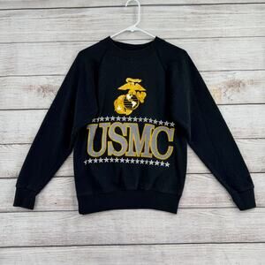Vintage 90s USMC Crewneck Sweatshirt Mens Medium Black Yellow Soffe Sweats